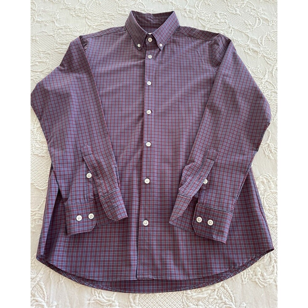 Mizzen+Main Leeward Collection Shirt Button Plaid USA Made Mens Large Trim Fit